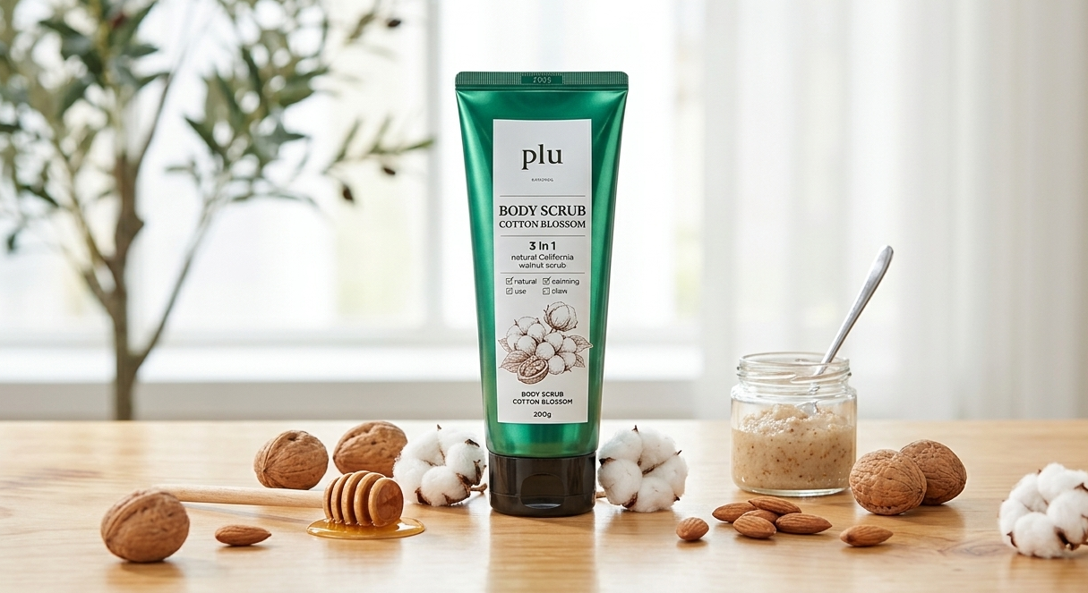 🌸 plu – Original Body Scrub, Cotton Blossom, 200g