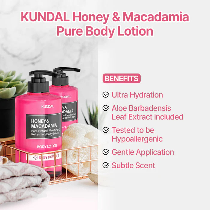 KUNDAL – Honey & Macadamia Pure Body Lotion, Citrus & Basil, 500ml