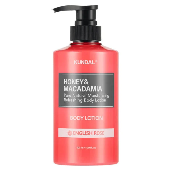 KUNDAL – Honey & Macadamia Pure Body Lotion, English Rose, 500ml